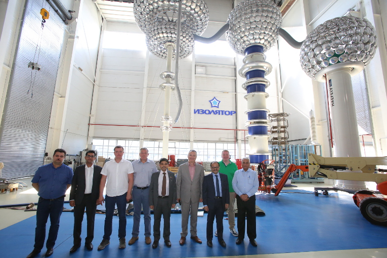 Management representatives of Mehru at the test center of Izolyator plant, L-R: Dmitry Ivanov, Mr. Singh, Andrey Shornikov, Alexander Shornikov, Executive Director of Mehru Sandeep Prakash Sharma, Alexander Slavinsky, CFO at Mehru Mandeep Prakash Sharma, Ivan Panfilov and Dr. Ashok Singh