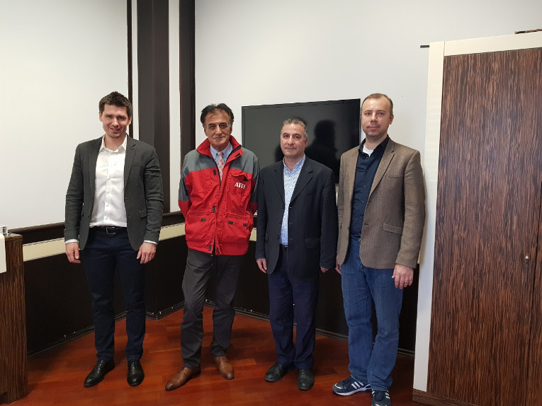 Participants of talks at ATEF Group, L-R: Maxim Zagrebin, General Director of ATEF Group Mustafa Gunay, Chief Process Engineer at Large Transformer Plant Pavel Butyaev and Process Engineer at Large Transformer Plant Subhan Jafarov