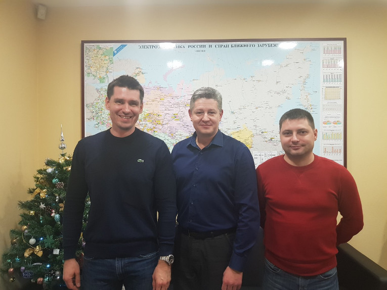 Participants of the meeting with Energy Standard company, from left to right: Maxim Zagrebin, deputy general director Alexander Gumenyuk and transformer equipment service department representative Yakov Filonov