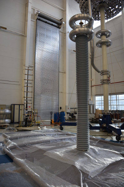 High-voltage bushing rain test at Izolyator plant