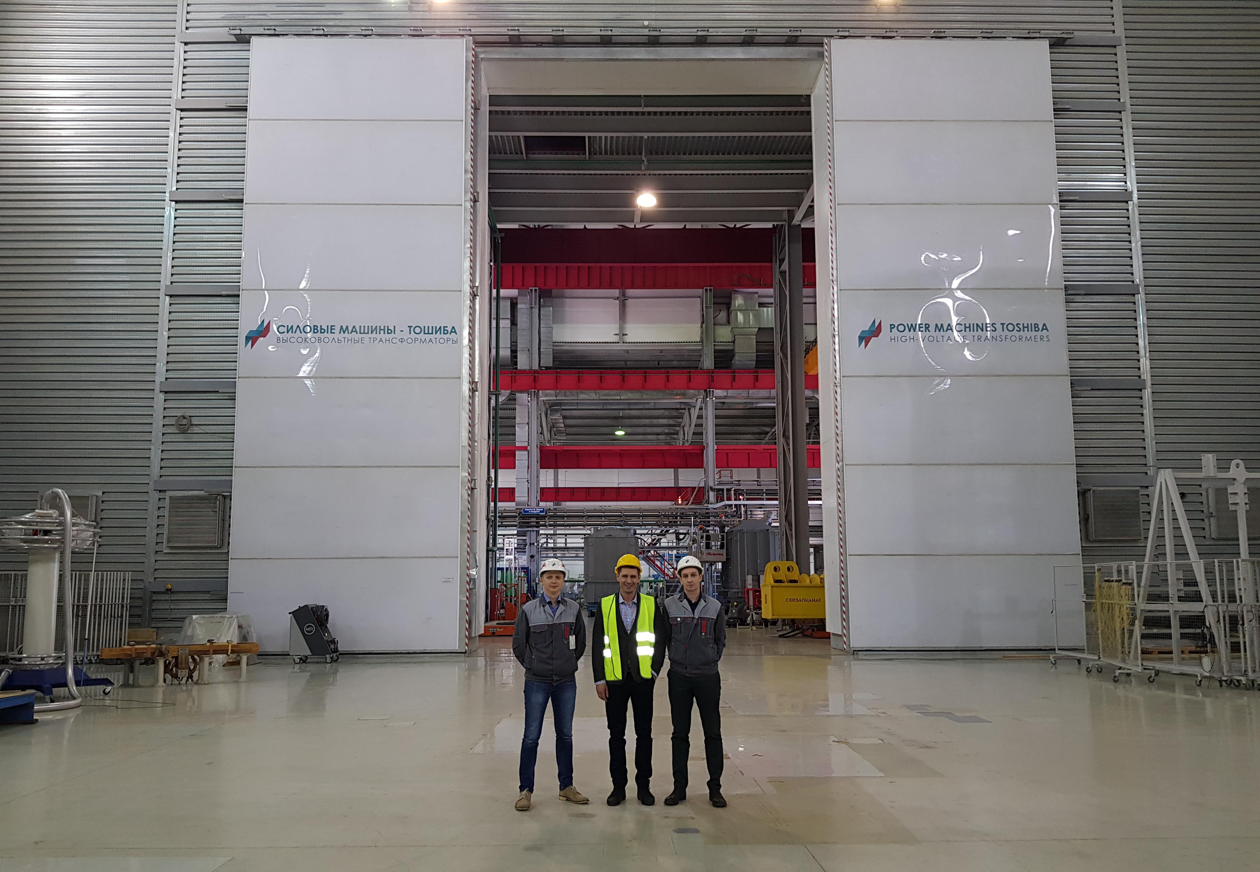 In the test center of the Power Machines — Toshiba. High-voltage Transformers, L-R: Alexander Smirnov, Maxim Zagrebin and Konstantin Stafeev