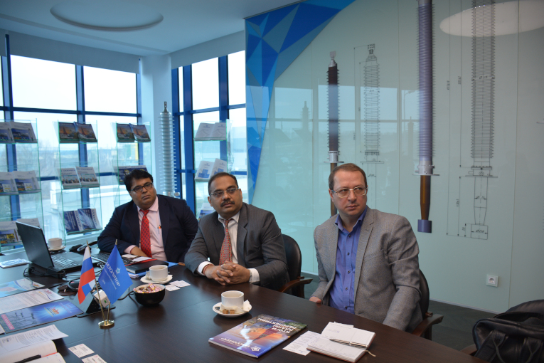 Representatives of Modern Insulators Ltd. at the business meeting with  Izolyator, L-R: B.E. in Electrical ENGG / Manager (Marketing) Devendra Sharma, Vice President (Marketing) Shailendra Jhalani and MIL official representative in Russia Alexey Saidaliev