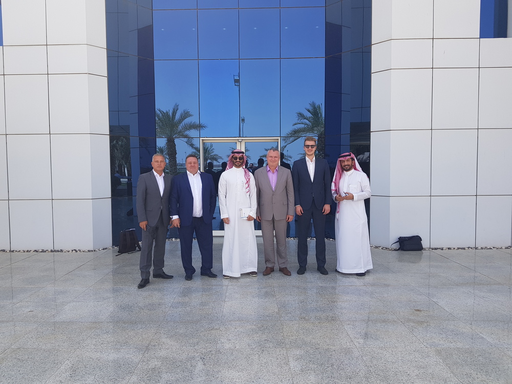 Participants of the business meeting at the Alfanar transformer plant in Saudi Arabia