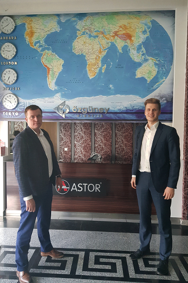 Andrey Shornikov (L) and Yaroslav Sedov during their visit of Astor Transformatör A.Ş. plant