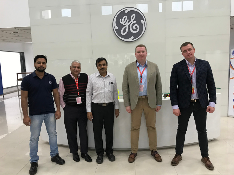 Visit of Izolyator representatives to GE T&D India Ltd, L-R: Sued Hasan Rhaza, Ashok Singh, Rajashekara L and Andrey Shornikov