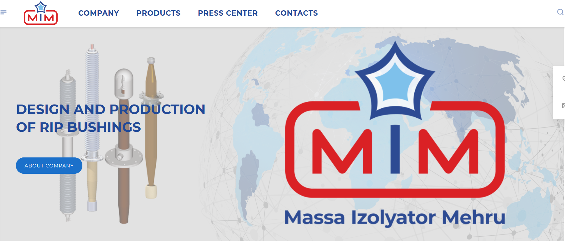 The header of the webpage of the Russian-Indian joint venture Massa Izolyator Mehru Pvt. Ltd.