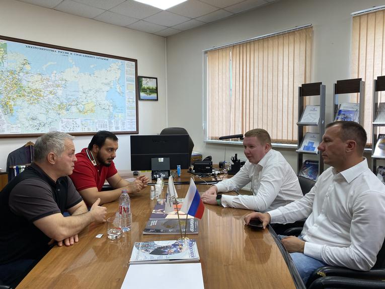 Founder of the Belarusian trading company Sagrat Ali Churaev (L) at the working meeting at Izolyator plant